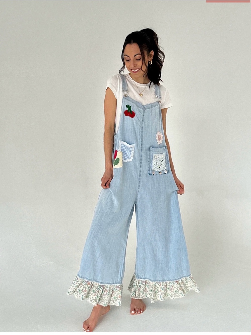 POL Light Blue Patchwork Wide-Leg Denim Overalls - Picture 13 of 13